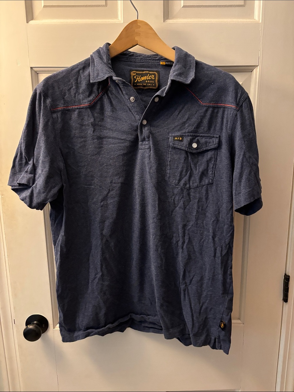 Howler Brothers Short Sleeve Polo Shirt in Navy Blue